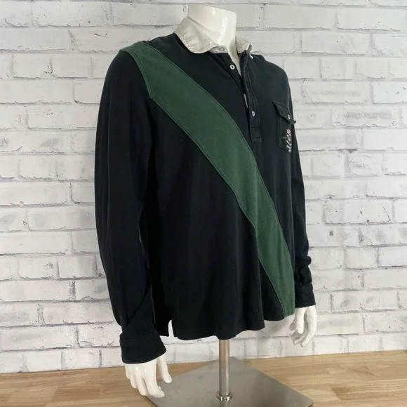 Polo Ralph Lauren Shirt Men's Large Rugby Polo Long Sleeve Crest Black Pocket - Picture 9 of 13